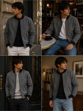Gray Black Lined Bomber Jacket